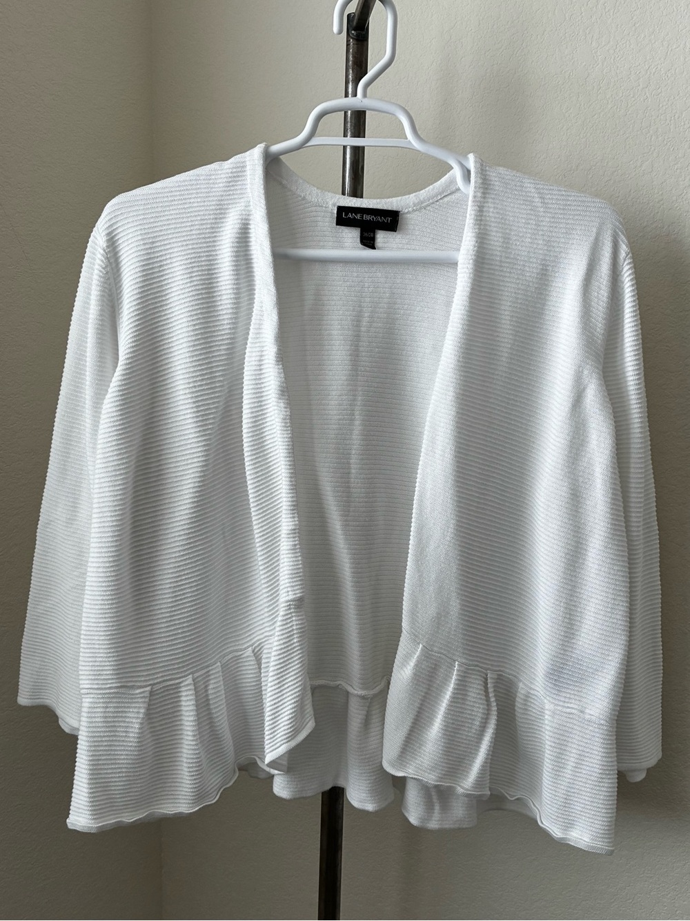 Lane Bryant sz 26/28 White Open Front Ribbed Cardigan 3/4 Sleeves Like New